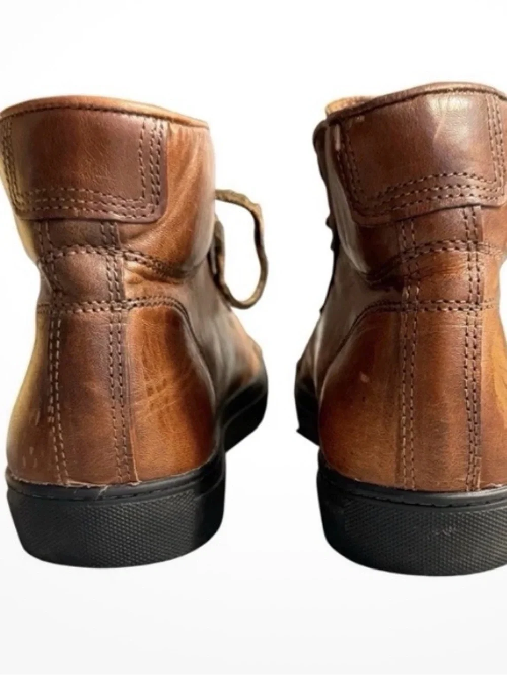 Frye Greene Men’s Brown Leather High Top Sneakers 10.5 Lace-Up Black Sole